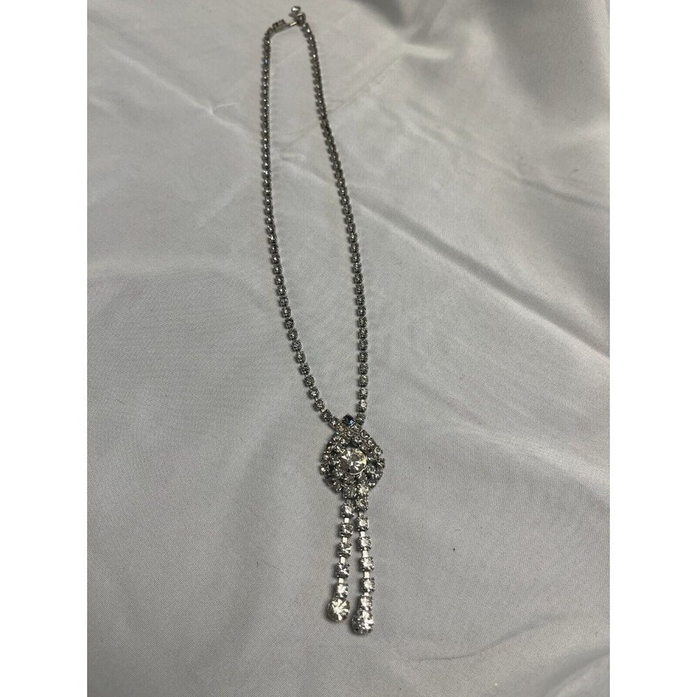 vintage rhinestone necklace With Centercluster And‎ Two Drop Downs